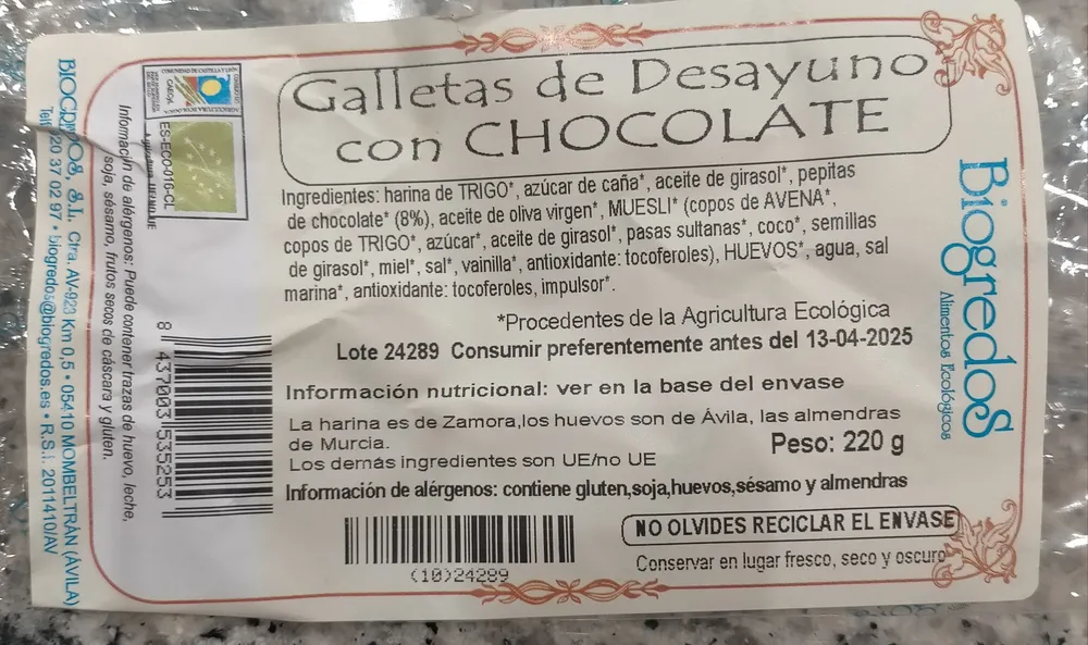 Galletas de desayuno con chocolate