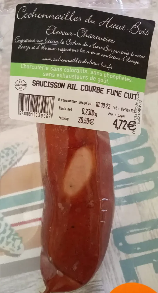 Saucisson ail courbé fumé cuit