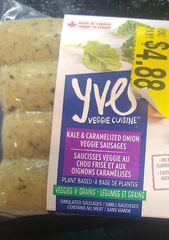 Kale and caramelized onion veggie sausages