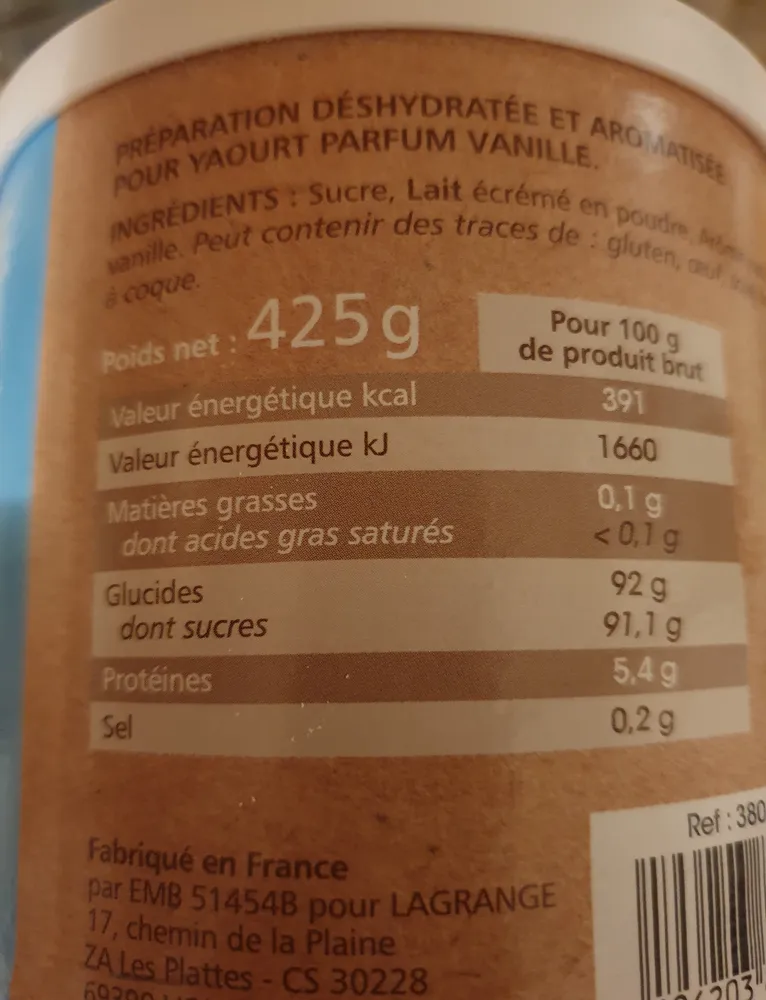 Lagrange aromatisation pour yaourt vanille