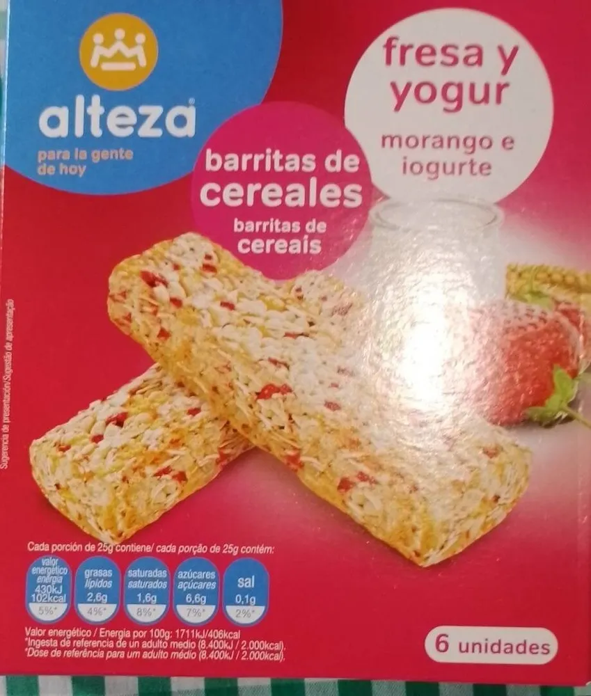 Barritas de cereales con fresa y yogur