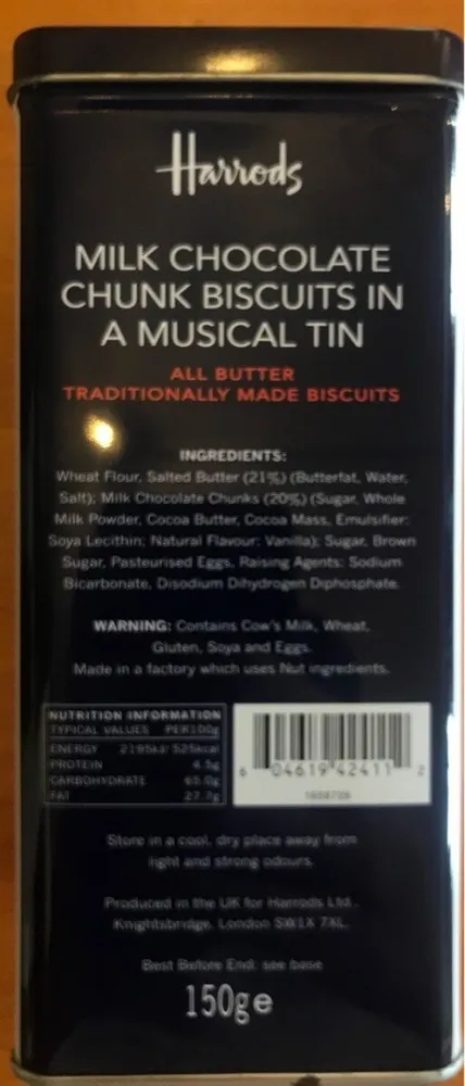 milk chocolate chunk biscuits in a musical tin :)