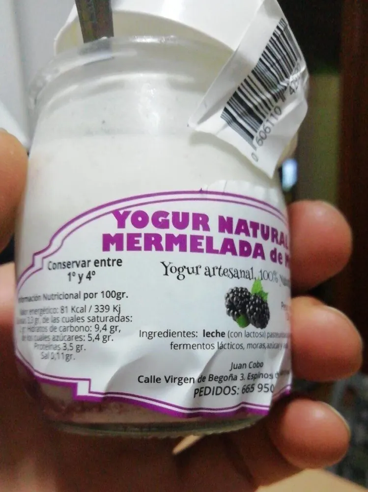 Yogur natural con mermelada de mora