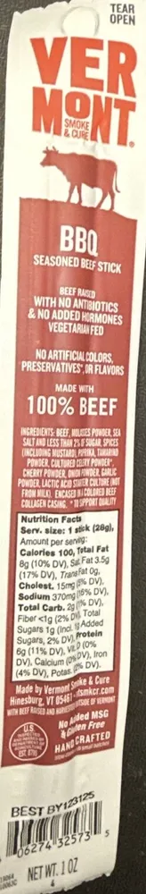 Vermont smoke cure beef jerky sticks antibiotic
