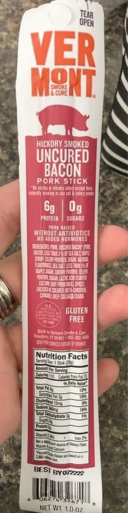 Vermont uncured bacon pork stick