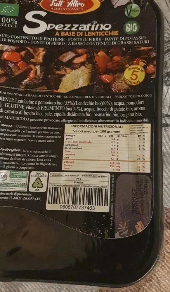 Spezzatino a base di lenticchie