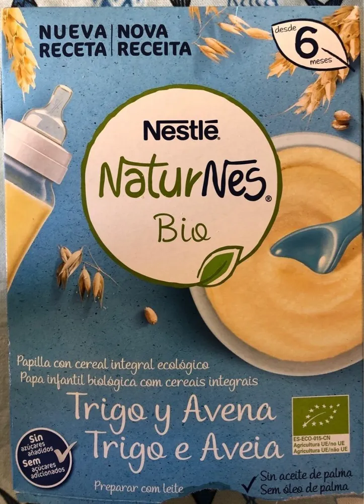 Papa infantil biológica com cereais integrais Trigo e Aveia