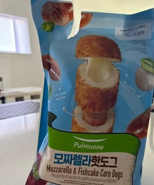 Mozarella and fish cake corn dogs