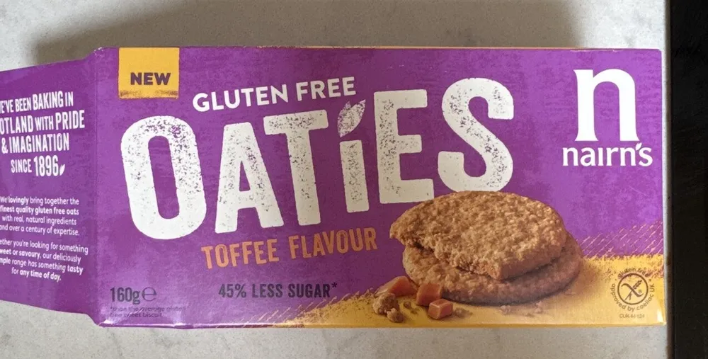 NEW GLUTEN FREE OATIES TOFFEE FLAVOUR n nairn's 16