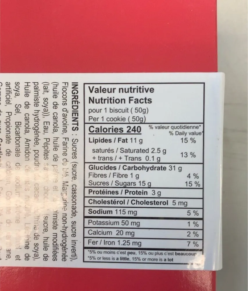 Biscouit avoine et pepites de chocolat