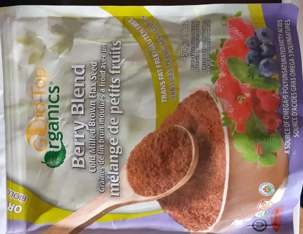 Graine de lin brun moulu à froid avec mélange de petits fruits
