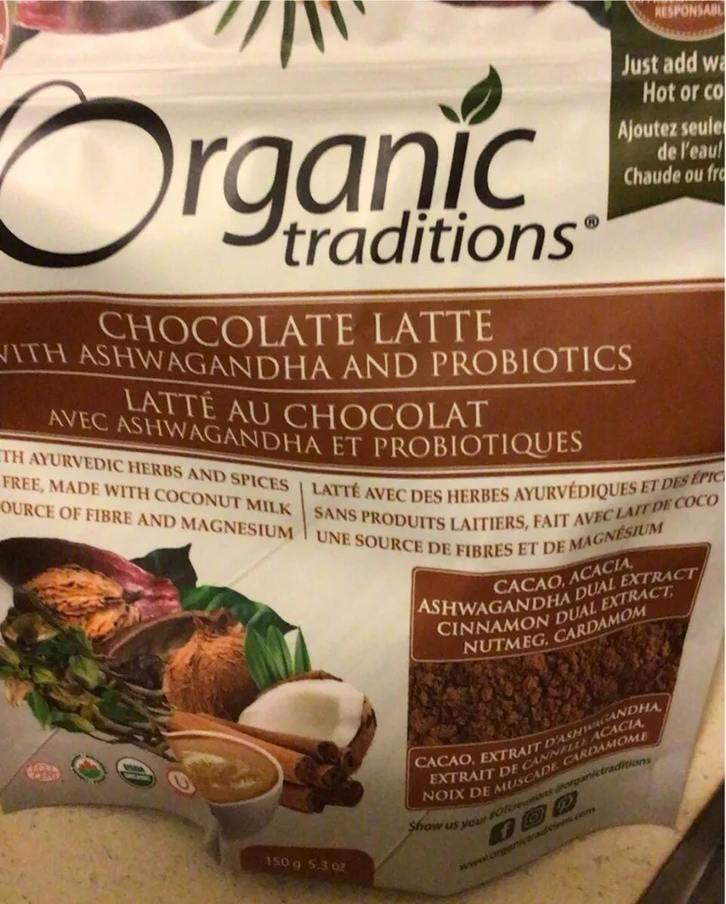 Chocolate latte with ashwagandha and probiotics