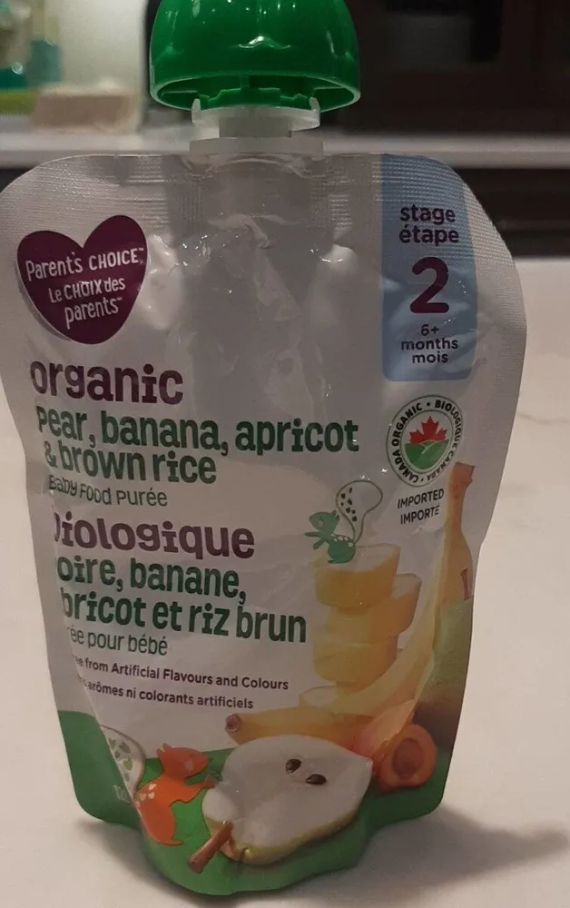Biologique poire banane abricot et riz brun