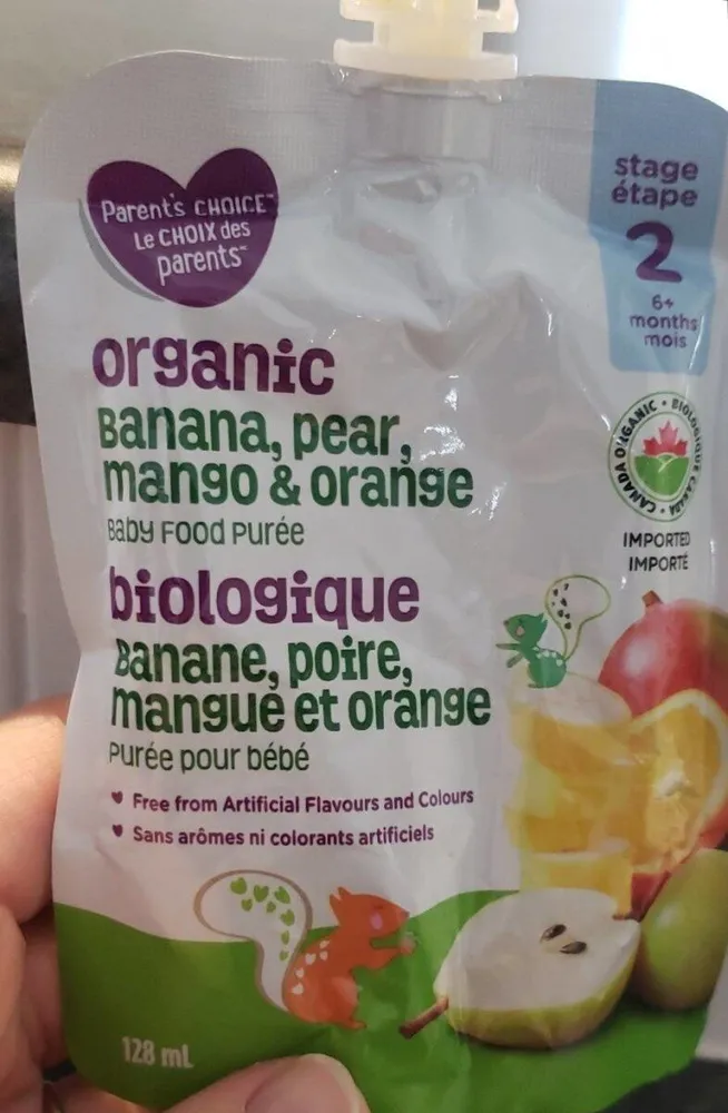Biologique banane poire mangue et orange puree pour bebe
