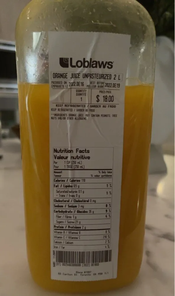 Orange Juice Unpasteurized
