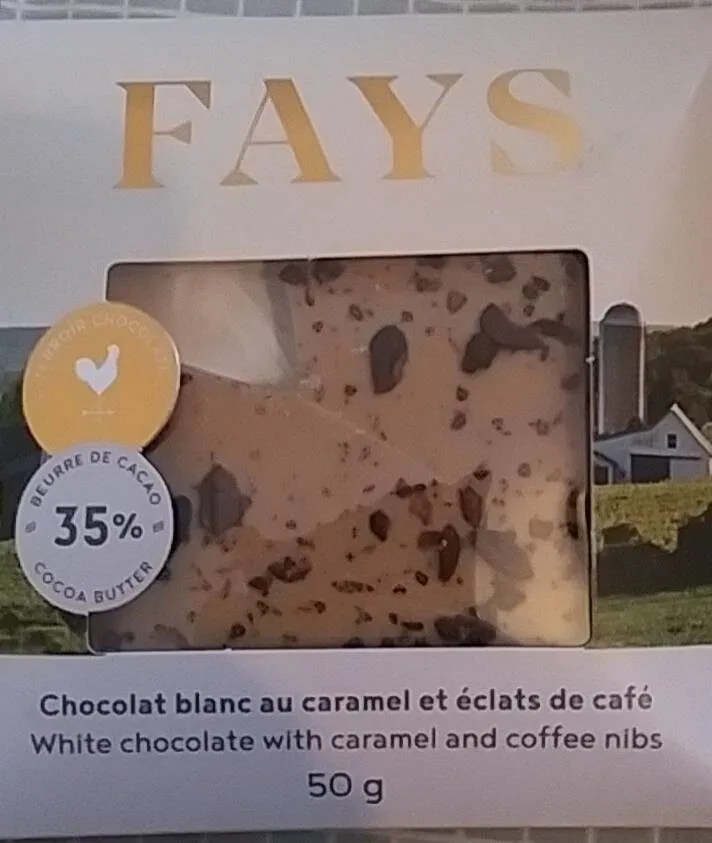 Chocolat blanc au caramel et éclats de café