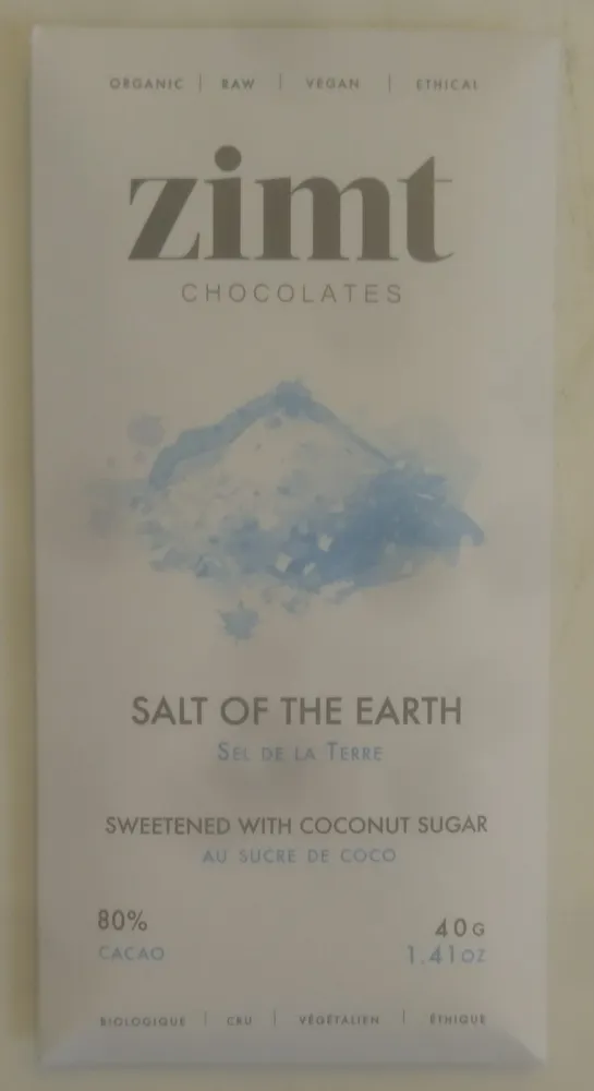 80% Cocoa Salt of the Earth Dark Chocolate Bar Sweetened with Coconut Sugar