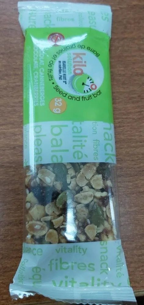 Barre de graines et de fruit chocolat canneberge