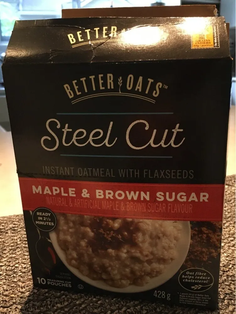 Steel cut instant oatmeal with flaxseeds maple and brown sugar