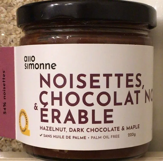 Hazelnut, dark chocolate and maple spread