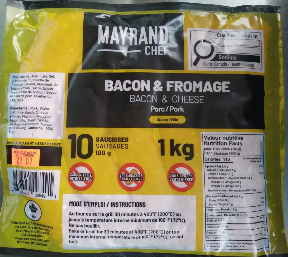 Bqcon and cheese sausages
