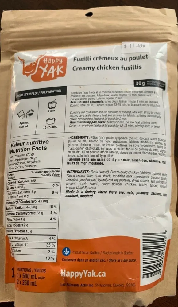 Fusililli crémeux au poulet