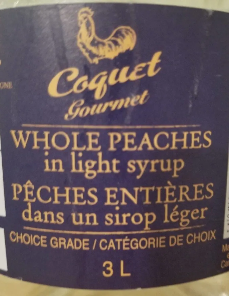 Pêches entière dans un sirop léger.