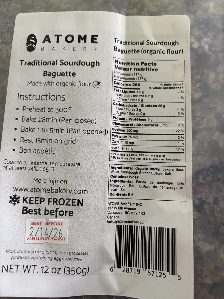 Traditional sourdough baguette