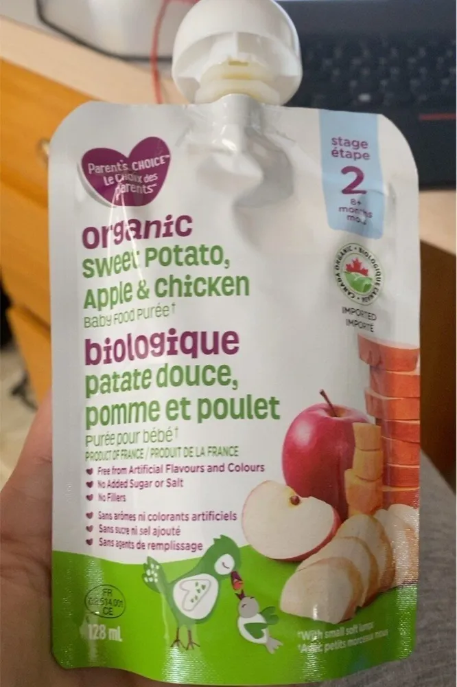 Organic sweet potatoe, apple and chicken