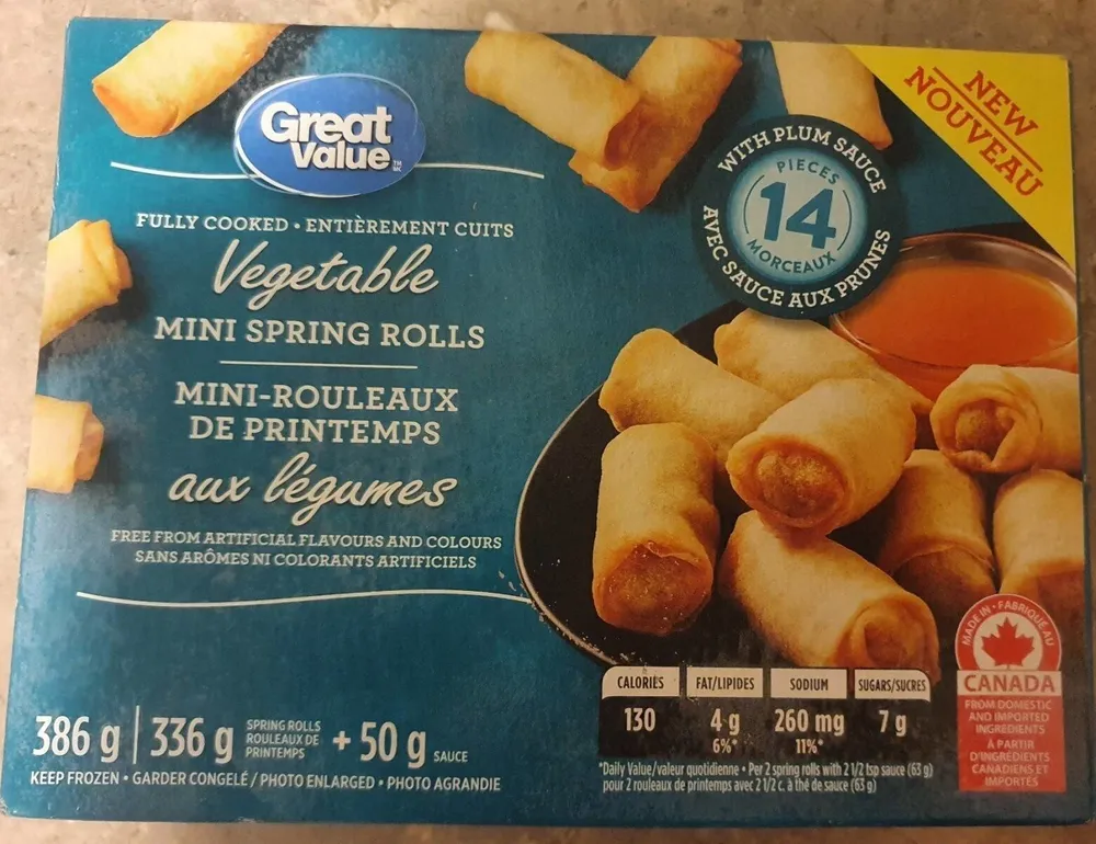 Fully cooked vegetable mini spring rolls