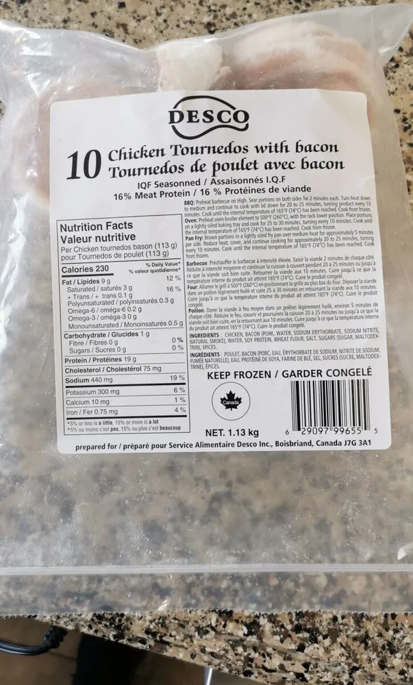 Tournedos de poulet avec bacon