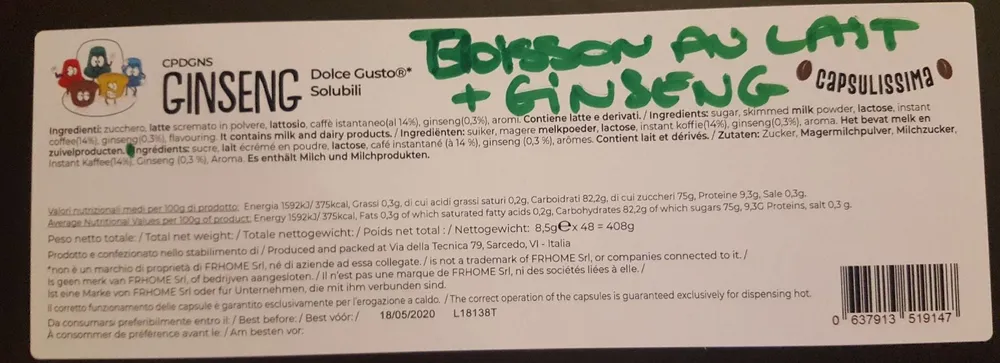 Boisson lactée au ginseng