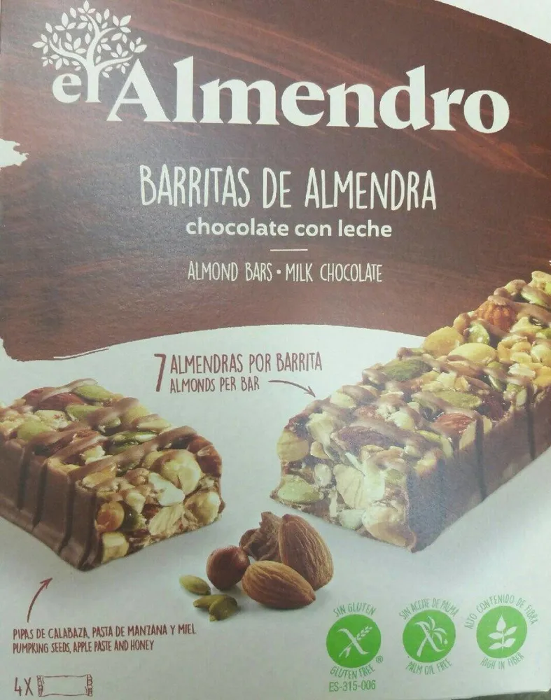 Barritas de almendra, chocolate con leche