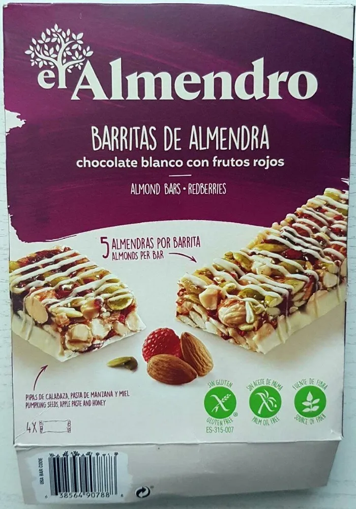 Barritas de almendra chocolate blanco con frutos rojos