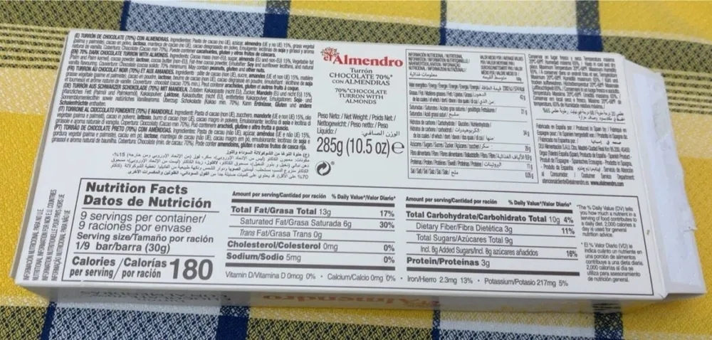 Turron chocolate 70% cacao con almendras