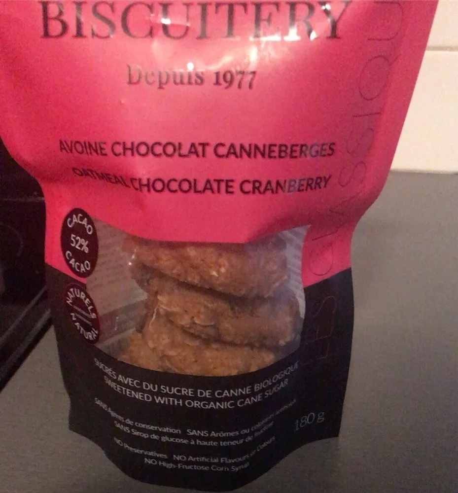 Biscuit avoine chocolat canneberges