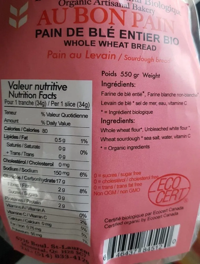 Pain blé entier Bio
