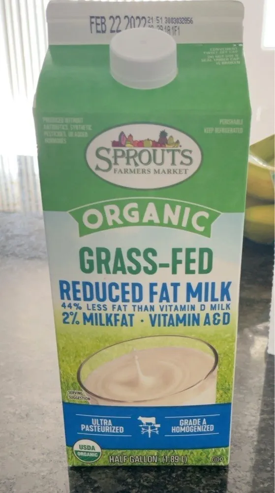 Organic grass fed reduced fat milk