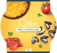 Paëlla andalouse poulet, fruits de mer et chorizo