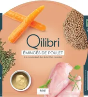 Emincés de poulet à la moutarde et duo de lentilles cuisinées