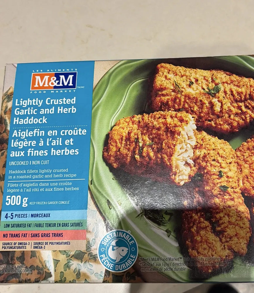 Lightly crusted garlic and herb haddock