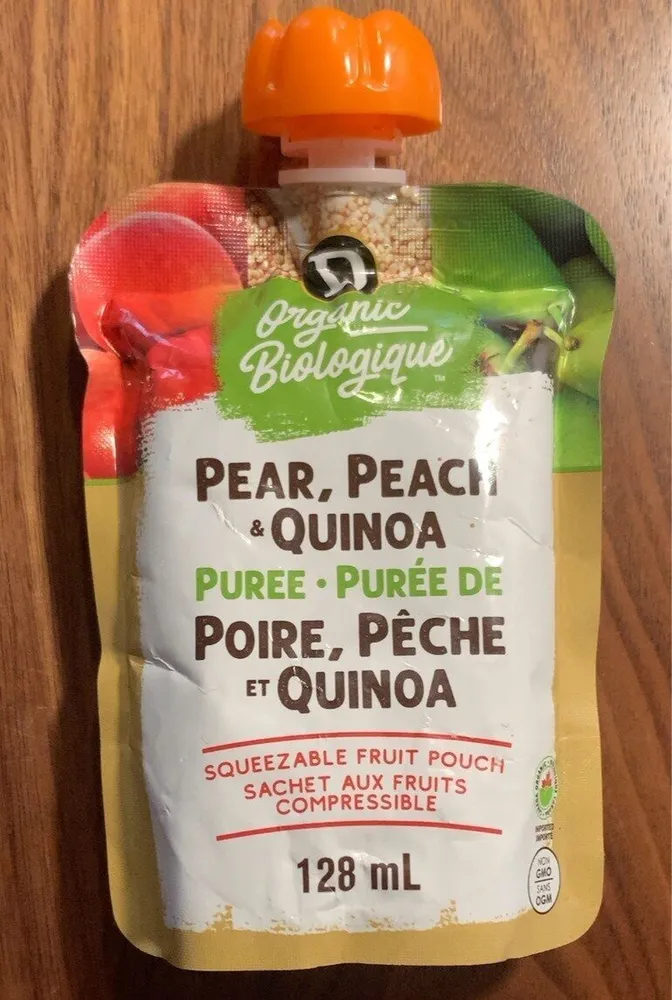 Purée de poire, pêche et quinoa