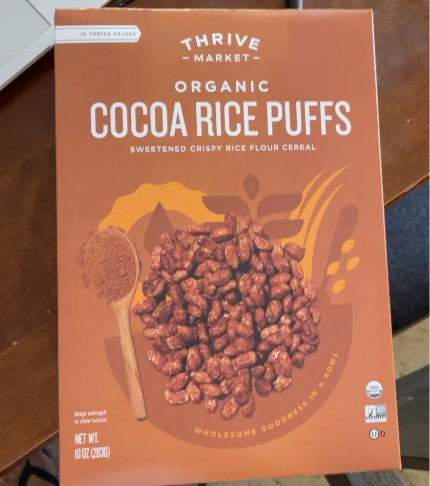 Organic cocoa rice puffs