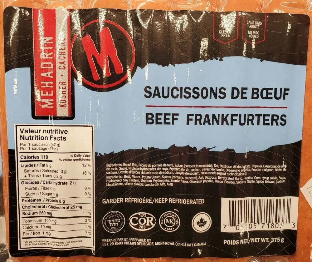 Beef frankfurters