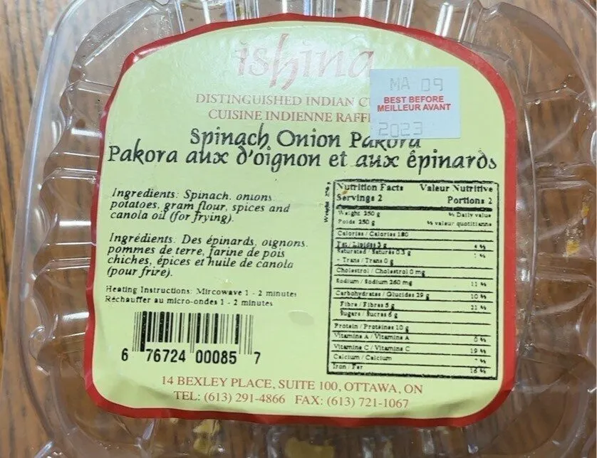 Pakora aux oignon et aux epinards