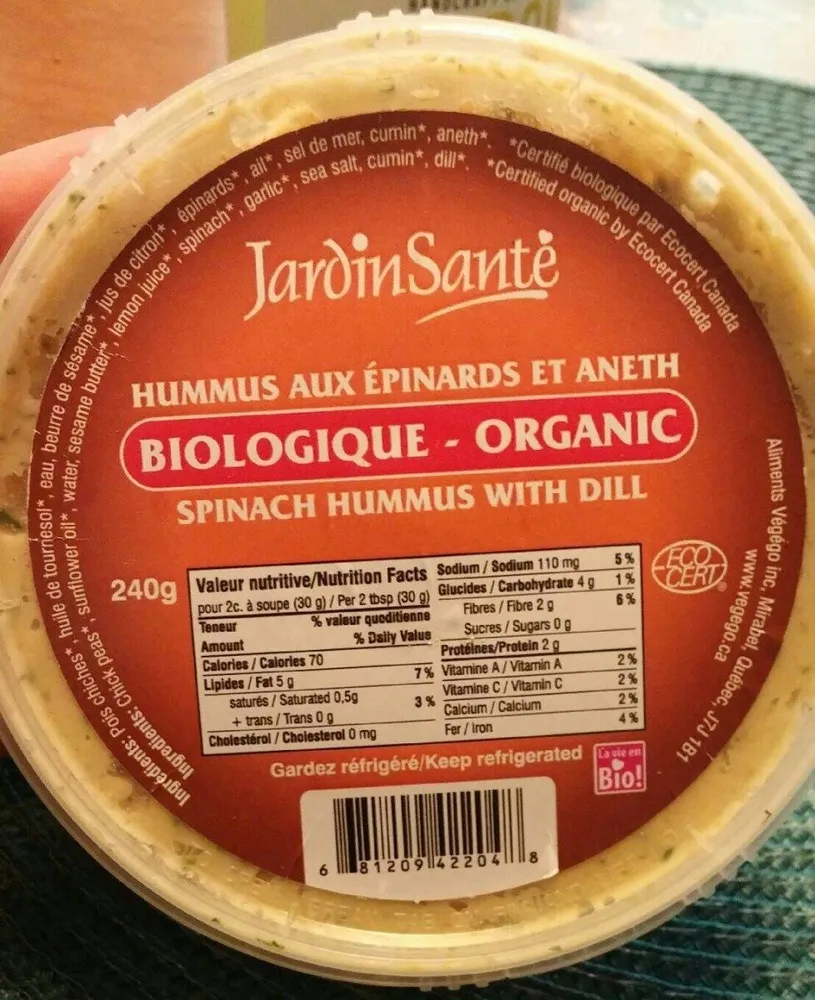 Hummus aux épinards et aneth