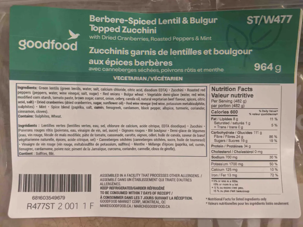 Zucchinis garnis de lentilles et boulgour aux épices berberes