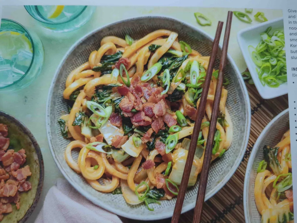 Spicy Bacon and Gochujang Udon Noodles