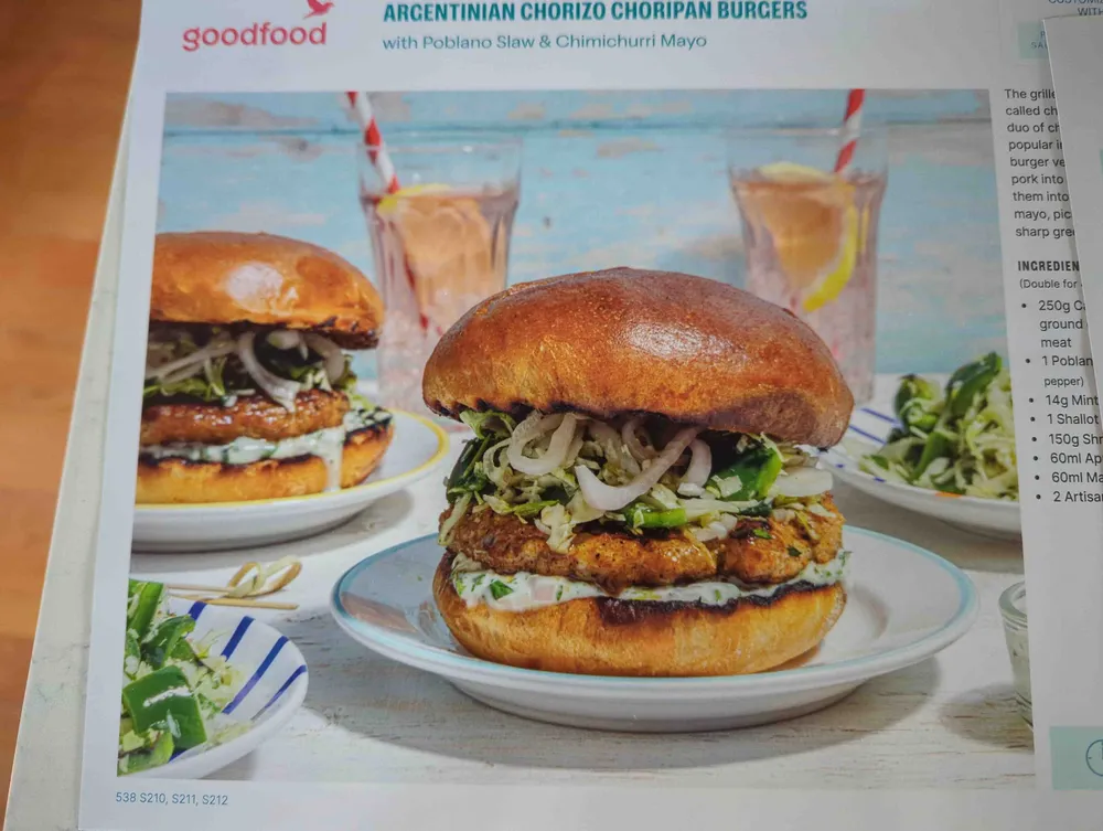 Argentinian Choripan Burgers with Poblano Slaw