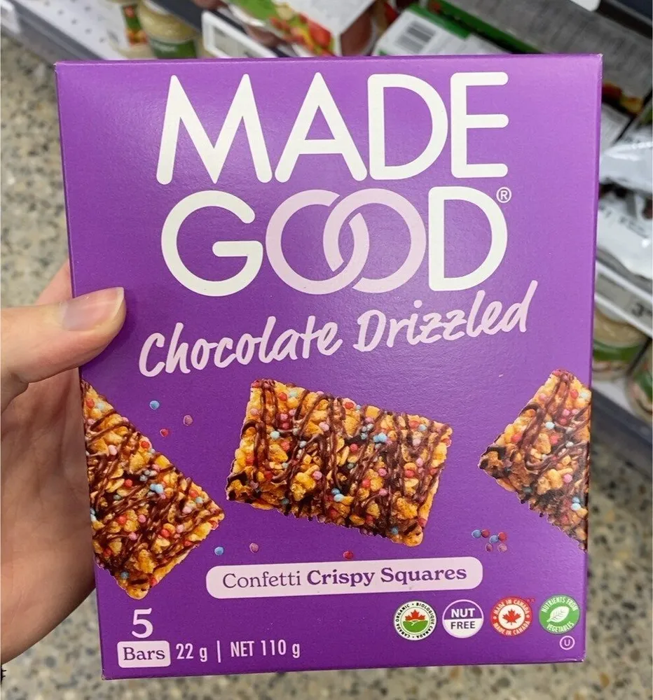 Chocolate Drizzled Confetti Crispy Squares